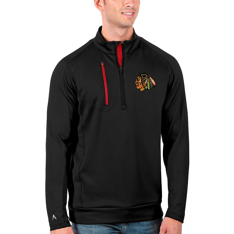 Men's Antigua Black/Red Chicago Blackhawks Generation Quarter-Zip Pullover Jacket