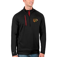 Men's Antigua Black/Red Chicago Blackhawks Generation Quarter-Zip Pullover Jacket