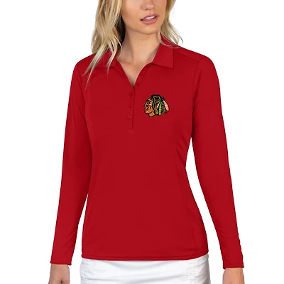 Women's Antigua Red Chicago Blackhawks Tribute Long Sleeve Polo