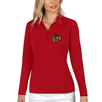 Women's Antigua Red Chicago Blackhawks Tribute Long Sleeve Polo