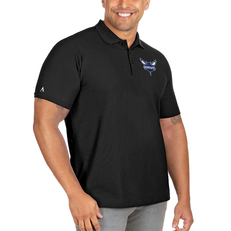 Men's Antigua Black Charlotte Hornets Big & Tall Legacy Pique Polo