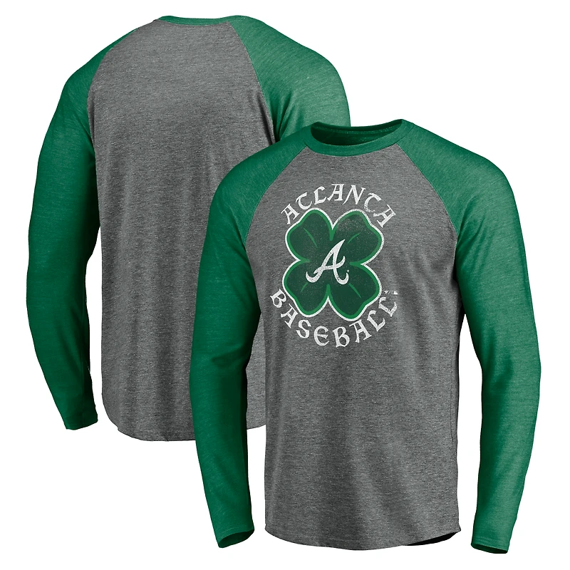 Men's Fanatics Heathered Gray/Kelly Green Atlanta Braves Celtic Raglan Long Sleeve T-Shirt