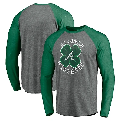 Men's Fanatics Heathered Gray/Kelly Green Atlanta Braves Celtic Raglan Long Sleeve T-Shirt