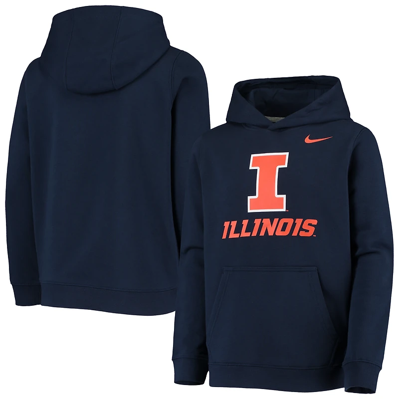 Youth Nike Navy Illinois Fighting Illini Stadium Club Fleece Pullover Hoodie