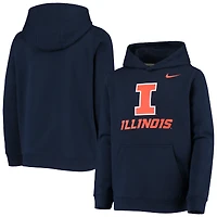 Youth Nike Navy Illinois Fighting Illini Stadium Club Fleece Pullover Hoodie