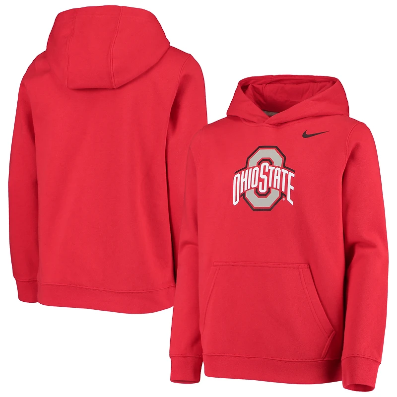 Youth Nike Scarlet Ohio State Buckeyes Stadium Club Fleece Pullover Hoodie