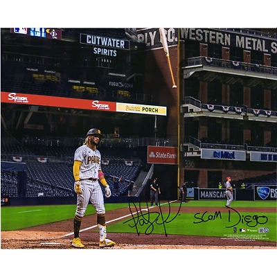 Fernando Tatis Jr. San Diego Padres Autographed 16" x 20" Bat Flip Photograph with "Slam Diego" Inscription