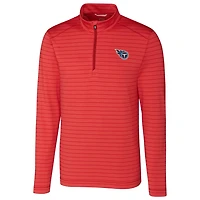 Men's Cutter & Buck Heather Red Tennessee Titans Holman Stripe Quarter-Zip Pullover Jacket