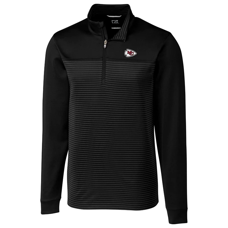 Men's Cutter & Buck Black Kansas City Chiefs Traverse Stripe Quarter-Zip Pullover Jacket