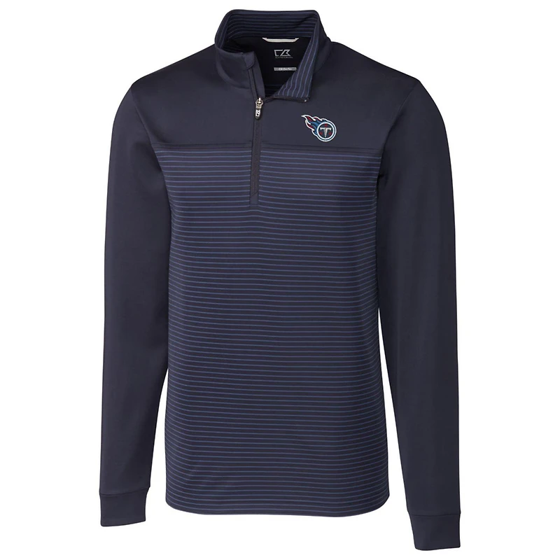 Men's Cutter & Buck Navy Tennessee Titans Traverse Stripe Quarter-Zip Pullover Jacket