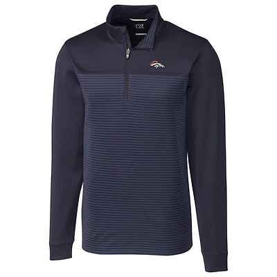Men's Cutter & Buck Navy Denver Broncos Traverse Stripe Quarter-Zip Pullover Jacket
