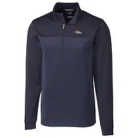 Men's Cutter & Buck Navy Denver Broncos Traverse Stripe Quarter-Zip Pullover Jacket