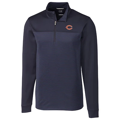 Men's Cutter & Buck Navy Chicago Bears Traverse Stripe Quarter-Zip Pullover Jacket