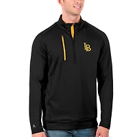 Men's Antigua Black/Gold Cal State Long Beach The Beach Generation Half-Zip Pullover Jacket