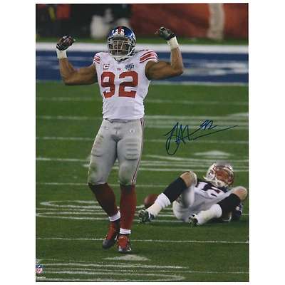 Michael Strahan New York Giants Autographed 16" x 20" Super Bowl XLII Flexing Photograph