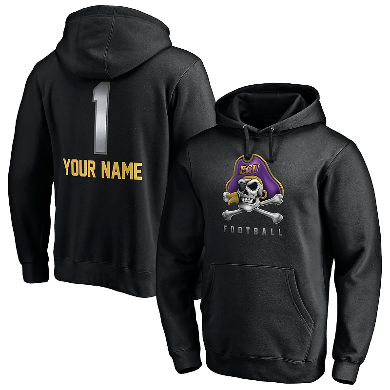 Men's Black ECU Pirates Personalized Any Name Midnight Mascot Pullover Hoodie