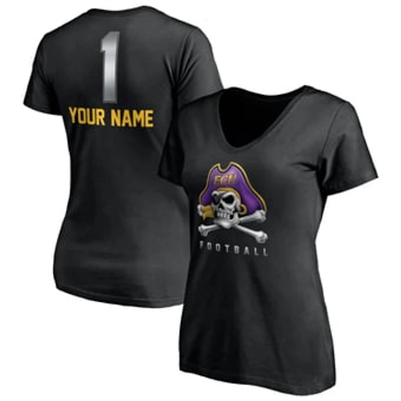 Women's Black ECU Pirates Personalized Any Name Midnight Mascot V-Neck T-Shirt