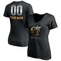 Women's Black Georgia Tech Yellow Jackets Personalized Any Name & Number Midnight Mascot V-Neck T-Shirt