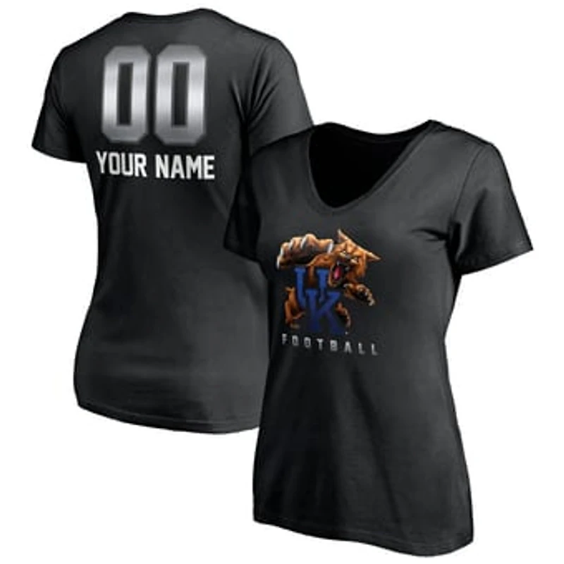 Women's Black Kentucky Wildcats Personalized Any Name & Number Midnight Mascot V-Neck T-Shirt