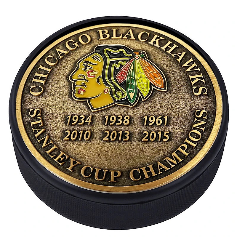 Chicago Blackhawks 6-Time Stanley Cup Champions Medallion Collection Puck