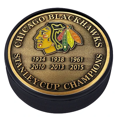Chicago Blackhawks 6-Time Stanley Cup Champions Medallion Collection Puck