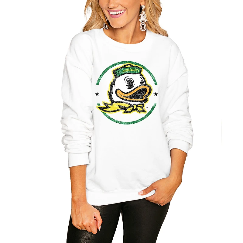 Women's Gameday Couture White Oregon Ducks End Zone Oversized Sweatshirt