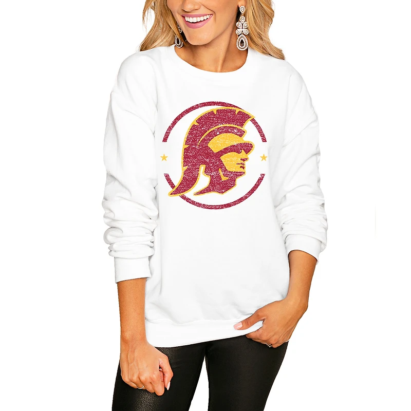 Women's Gameday Couture White USC Trojans End Zone Oversized Sweatshirt
