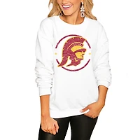 Women's Gameday Couture White USC Trojans End Zone Oversized Sweatshirt
