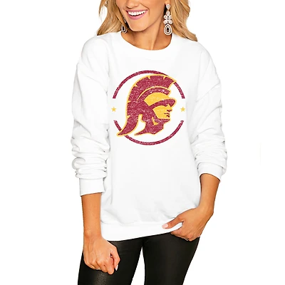 Women's Gameday Couture White USC Trojans End Zone Oversized Sweatshirt