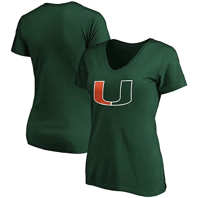 Women's Fanatics Green Miami Hurricanes Primary Logo V-Neck T-Shirt