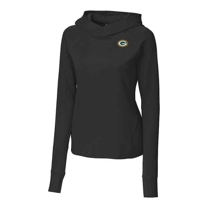 Women's Cutter & Buck Black Green Bay Packers Traverse Pullover Hoodie