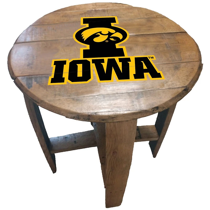 Iowa Hawkeyes Team Oak Barrel Table