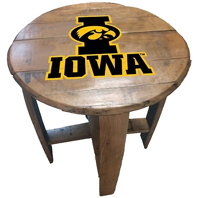 Iowa Hawkeyes Team Oak Barrel Table