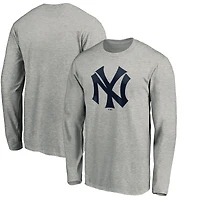 Men's Heathered Gray New York Yankees Cooperstown Collection Huntington Logo Long Sleeve T-Shirt