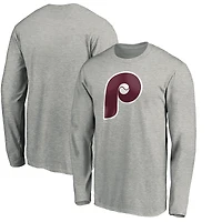 Men's Heathered Gray Philadelphia Phillies Cooperstown Collection Huntington Logo Long Sleeve T-Shirt