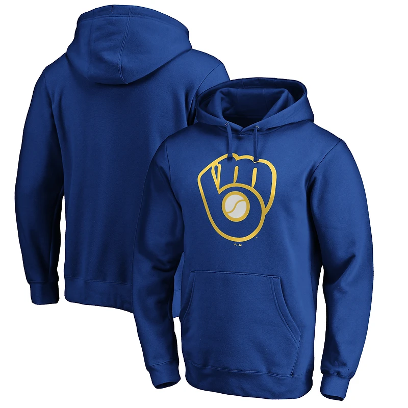 Men's Royal Milwaukee Brewers Cooperstown Collection Huntington Logo Fitted Pullover Hoodie