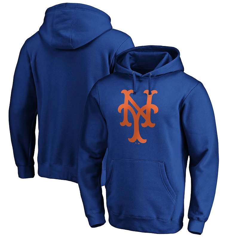 Men's Royal New York Mets Cooperstown Collection Huntington Logo Fitted Pullover Hoodie