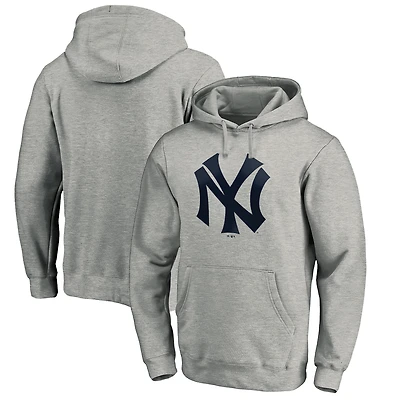 Men's Heather Gray New York Yankees Cooperstown Collection Huntington Logo Fitted Pullover Hoodie