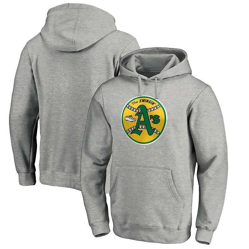Men's Heather Gray Athletics Cooperstown Collection Huntington Logo Fitted Pullover Hoodie