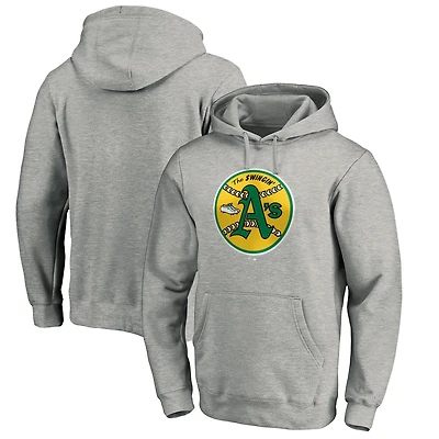 Men's Heather Gray Athletics Cooperstown Collection Huntington Logo Fitted Pullover Hoodie