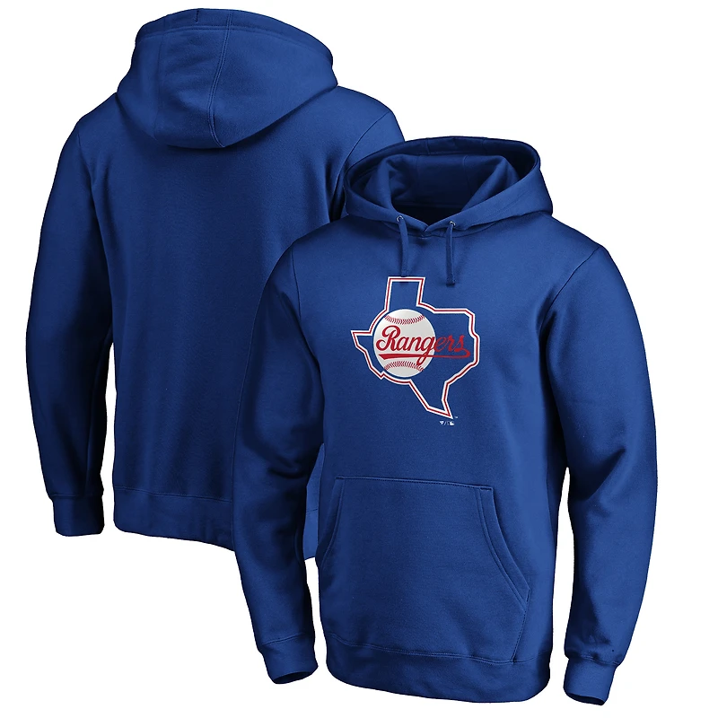 Men's Royal Texas Rangers Cooperstown Collection Huntington Logo Fitted Pullover Hoodie