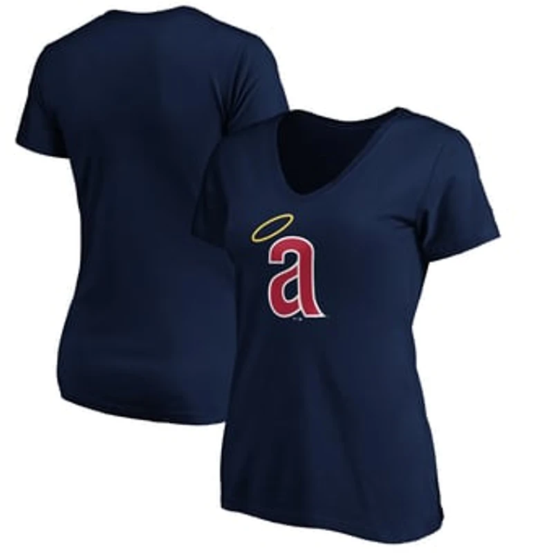 Women's Navy California Angels Cooperstown Collection Huntington Logo V-Neck T-Shirt