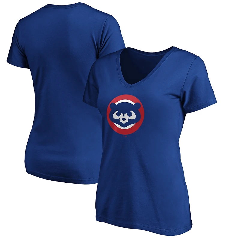 Women's Royal Chicago Cubs Cooperstown Collection Huntington Logo V-Neck T-Shirt