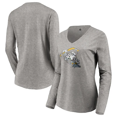 Women's Heather Gray Anaheim Ducks Special Edition Primary Logo V-Neck Long Sleeve T-Shirt