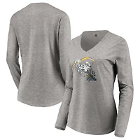 Women's Heather Gray Anaheim Ducks Special Edition Primary Logo V-Neck Long Sleeve T-Shirt