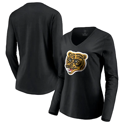Women's Black Boston Bruins Special Edition Primary Logo V-Neck Long Sleeve T-Shirt
