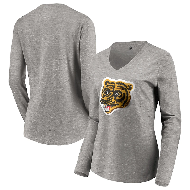 Women's Heather Gray Boston Bruins Special Edition Primary Logo V-Neck Long Sleeve T-Shirt