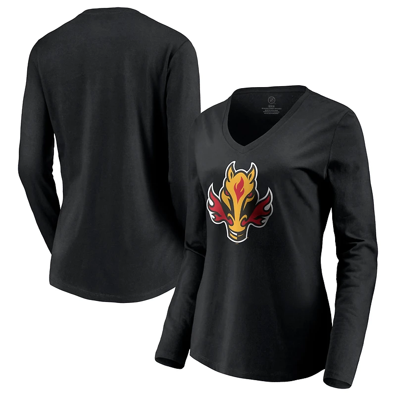 Women's Black Calgary Flames Special Edition Primary Logo V-Neck Long Sleeve T-Shirt