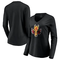 Women's Black Calgary Flames Special Edition Primary Logo V-Neck Long Sleeve T-Shirt