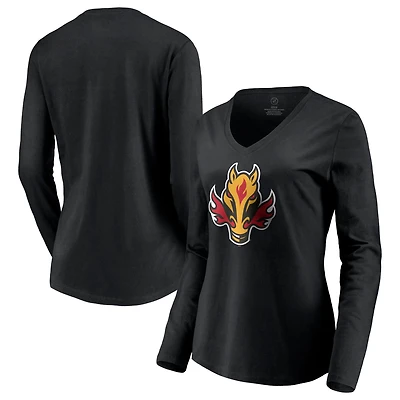 Women's Black Calgary Flames Special Edition Primary Logo V-Neck Long Sleeve T-Shirt